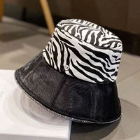 zebra print fisherman hat in spring and summer net yarn sunshade hat leopard print rhinestone basin hat
