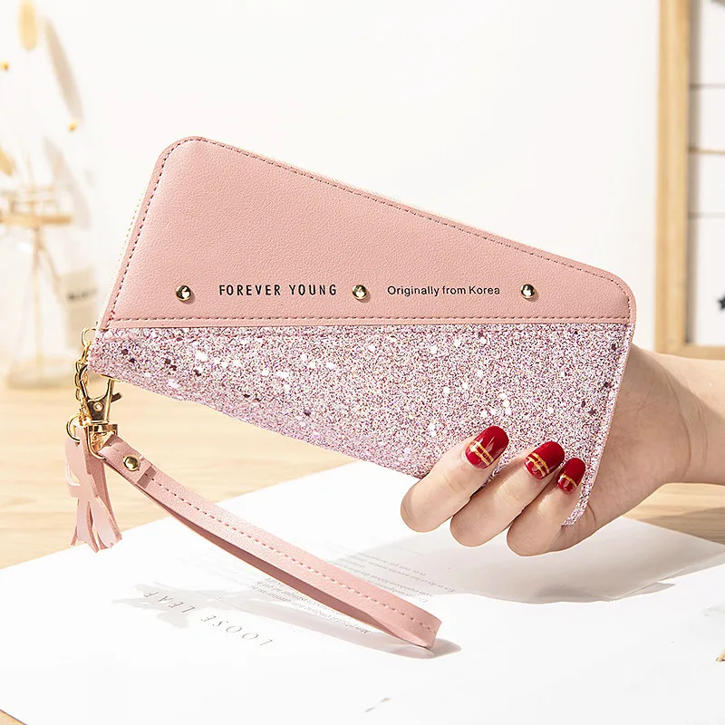 

2020 Designer Wallet for Women Sequined Patchwork Wallet for Women Long Rhinestone Wallet Coin Purses Ladies Wallets Wholesale