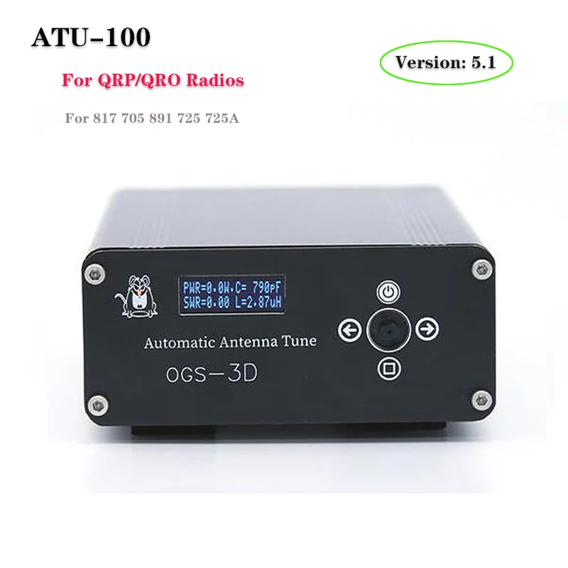 

New OGS-3D ATU-100 Automatic Antenna Tuner Firmware 5.1 Shortwave Antenna Tuner Rechargeable For QRP/QRO Radios With Battery