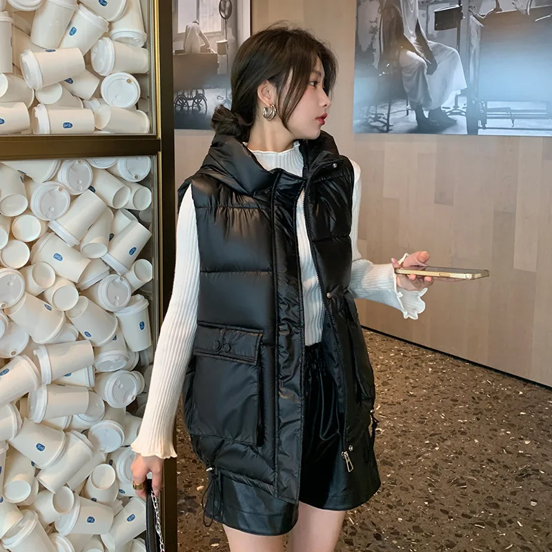 

2021 winter new shiny fashion down cotton vest jacket women thickened loose and thin waistcoat waistcoat vest