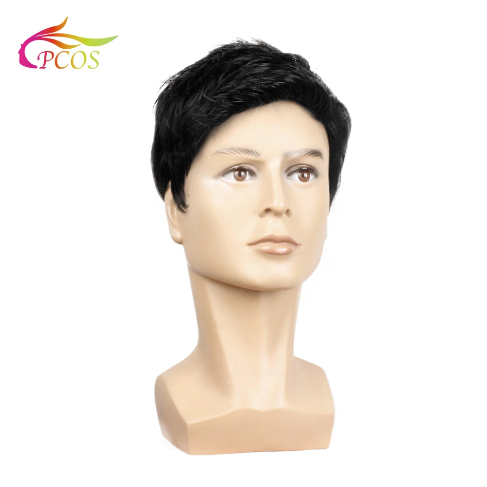 Fashion 2020 Wig Short Black Male Straight Synthetic Wig for Men Hair Fleeciness Realistic Natural Black Toupee Wigs