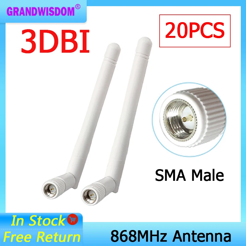 GRANDWISDOM 20pcs 868mhz antenna 3dbi sma male 915mhz lora antene pbx iot module lorawan signal receiver antena | Мобильные телефоны