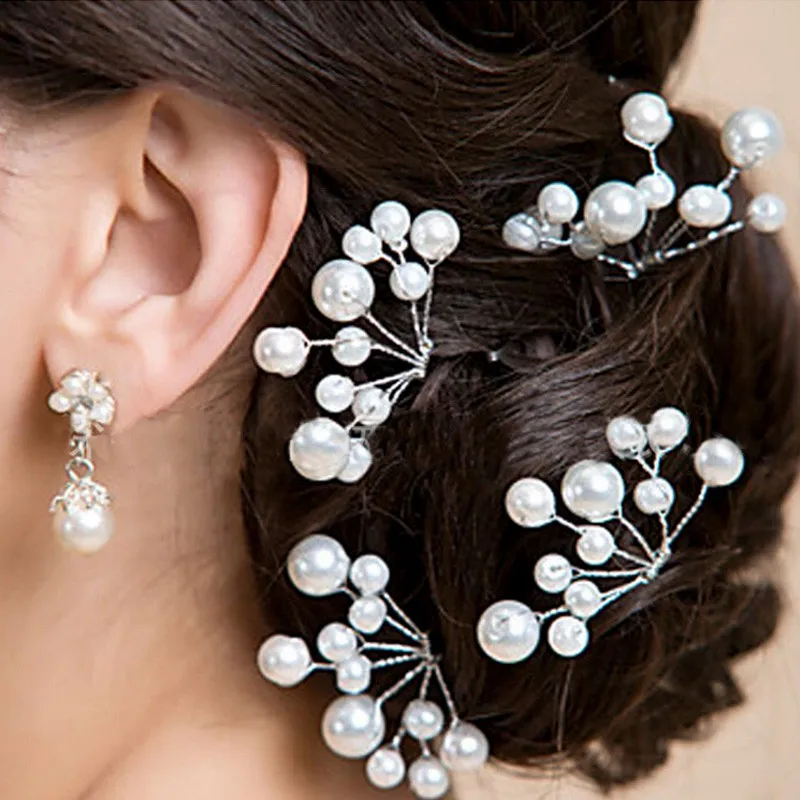 1Pcs Bridesmaid Wedding U-shape Hairpins Princess Match Hair Comb Clip Wedding Bridal Flower Faux Pearl Crystal Hair Pins Clips
