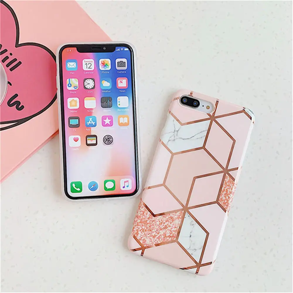 Moskado геометрический мраморный градиент цвета чехол для iPhone 6 6s 7 8 Plus X XR XS Max Flowers Сращивание мягкий чехол для телефона IMD задняя крышка