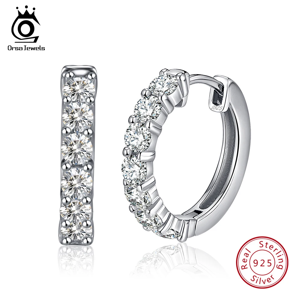 ORSA JEWELS Authentic 925 Sterling Silver Hoop Earrings For Women AAA Cubic Zircon 17mm Round Earring Party Jewelry 2019 OSE82