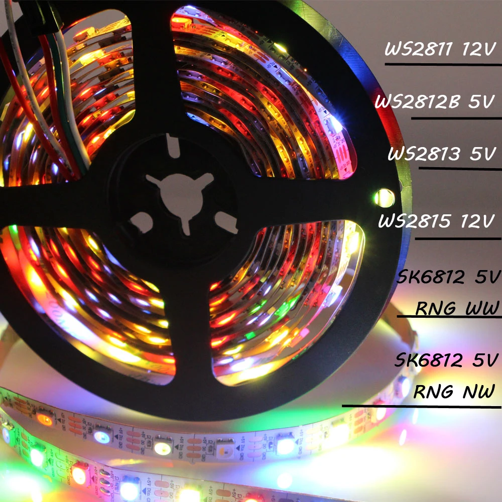 WS2812B/SK6812 RGBW/WS2811/WS2813/WS2815 RGB Светодиодные ленты IP30/65/67 индивидуальный адресат Цвет