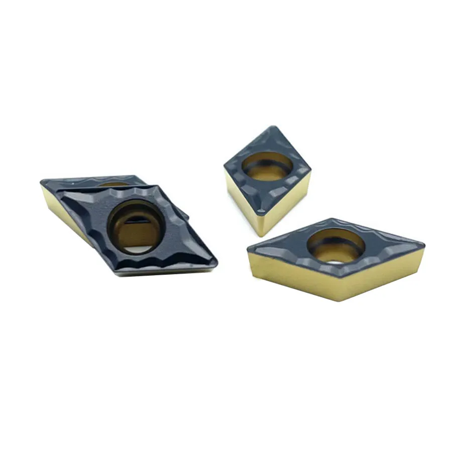 10pcs DCMT070204 DCMT11T304 DCMT11T308-MP HS8125 CNC Metal Lathe Carbide Blades Triangular Double Color Blade Steel Turning Tool |