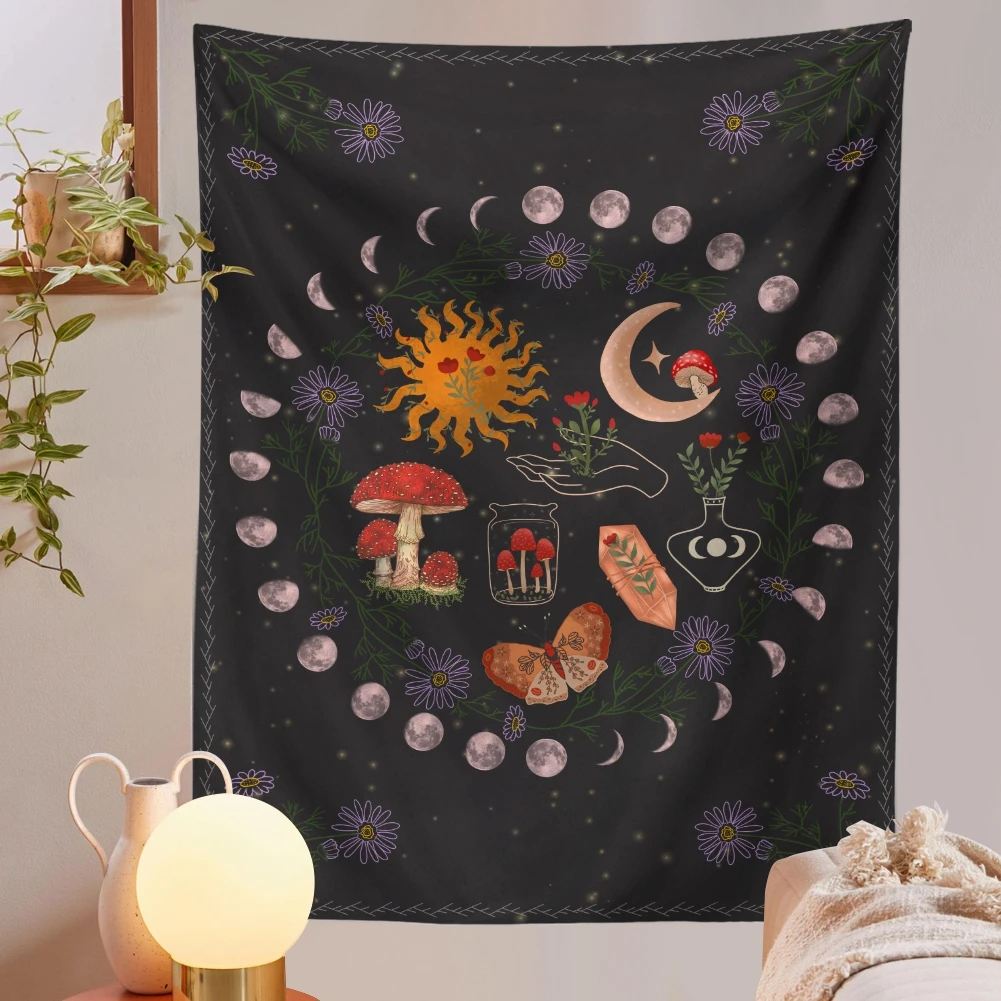 Botanical Cactus Tapestry Wall Hanging Moon Starry Mushroom Chart Hippie Bohemian Tapestries Psychedelic Witchcraft Home Decor | Дом и сад