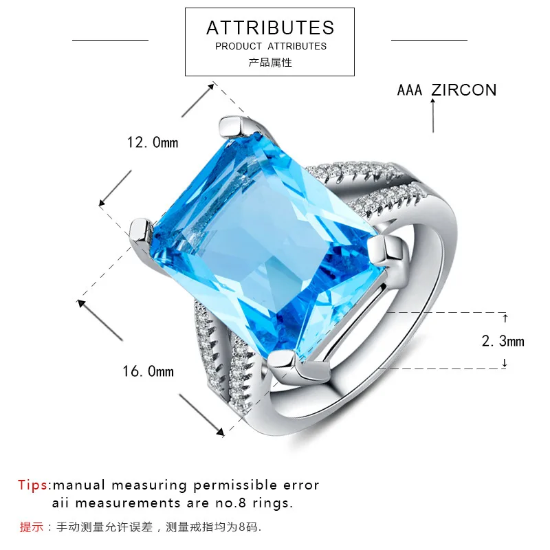 Ретро квадратное ювелирное изделие из синего камня роскошное большое кольцо