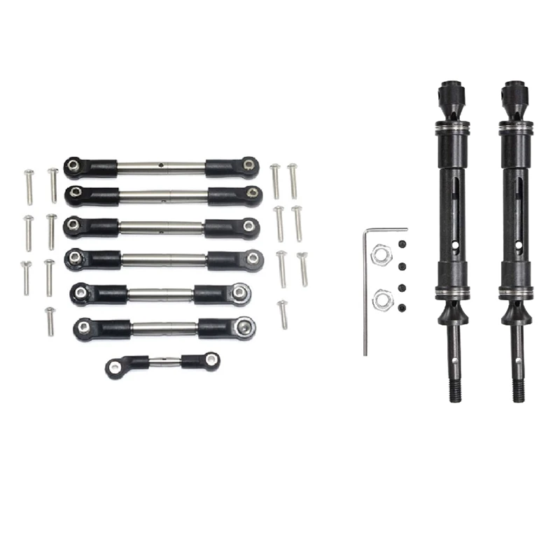 

2 Set RC Car Part: 1 Set Full Car Stainless Steel Tie Rod Pull Rod & 1 Set Rear Drive Shaft 115-139mm
