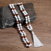 108 knotted japamala necklaces for women payer natural stone howlitewood beads long mala white tassel necklace yoga jewelry