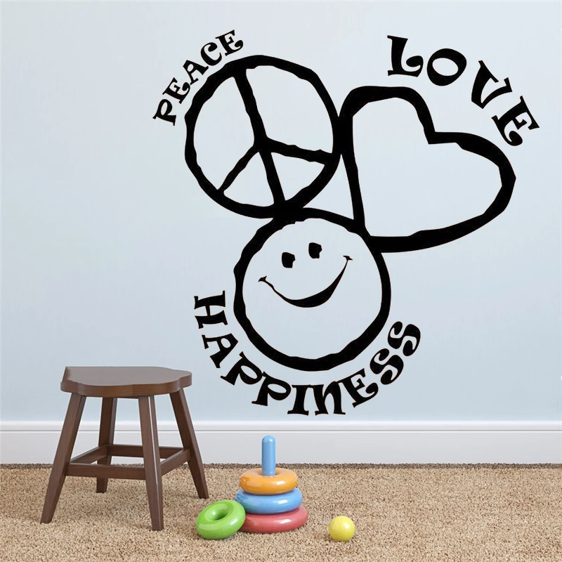 

Peace Love Happiness Wall Sticker Funny Decal Vinyl Art Home Interior Bedroom Living Room Dorm Decor Waterproof Mural HY1293