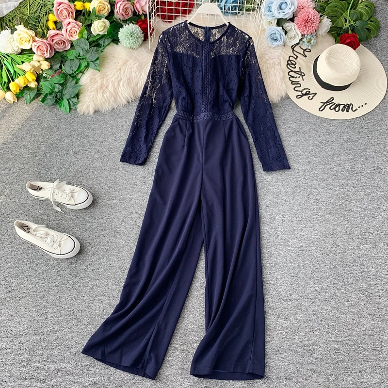 Модная одежда с длинными рукавами кружевное пэтворк однотонное комбинезон для