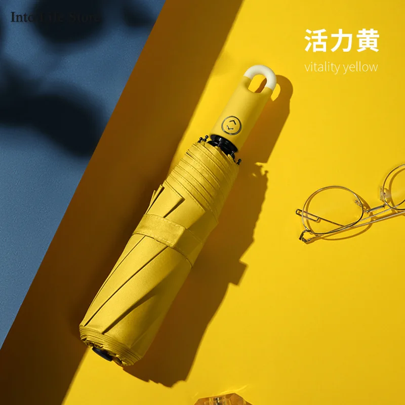 

Ladies Automatic Sun Umbrella UV Yellow Folding Umbrella Rain Women Beach Parasol Hook To Carry Clear Umbrellas for Girls Gift