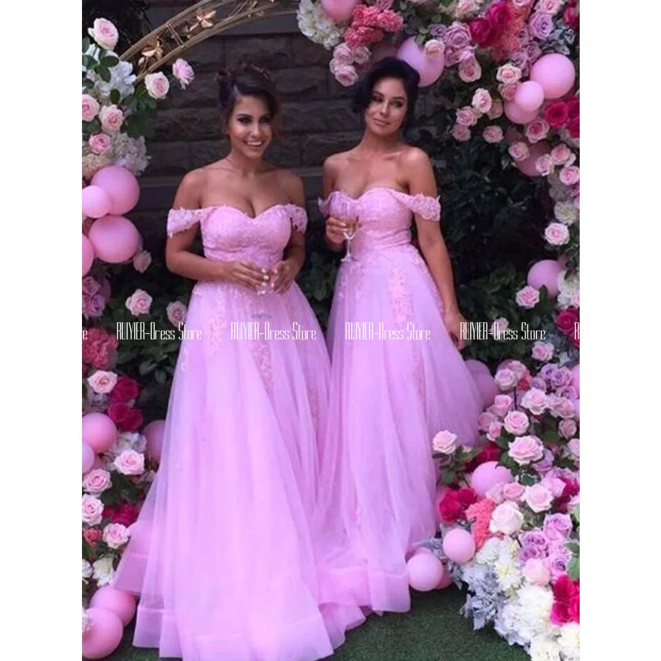 

Appliqued Light Purple Bridesmaid Dresses Off The Shoulder A Line Long Wedding Party Dresses Zipper Up Back Vestidos De Fiesta