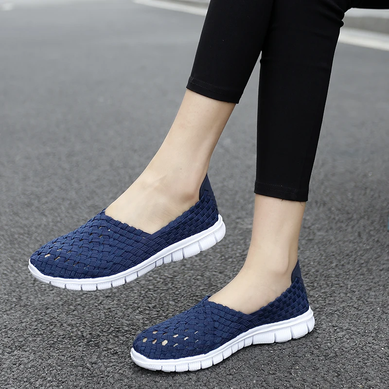 

Casual Shoes Women Slip On Woven Loafers Breathable Female Sneakers New Flats Light Weight Tenis Fashion Outside Footwear 35-41