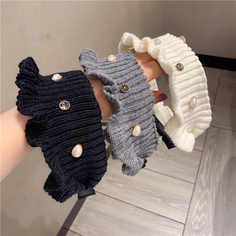 

Wool Knitting Pearl Headbands For Women Korea Hair Accessories Hair Band Hair Bows Crown Hairbands