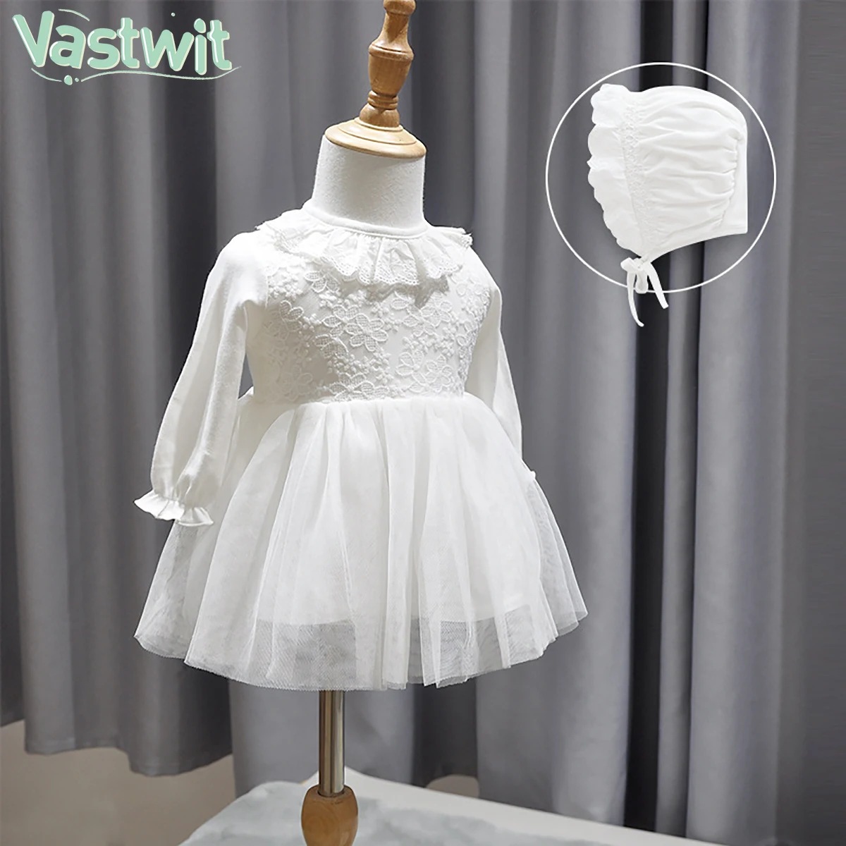 

Infant Baby Girls Flower Tulle Dresses Christening Gowns Newborn Baby Baptism Clothes Princess White Birthday Party Tutu Dress
