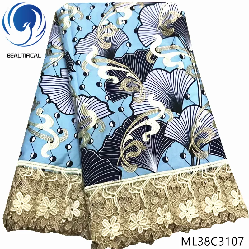 ML38C3107 BEAUTIFICAL африканская кружевная ткань Новое поступление хлопок воск смесь гипюр кружевная ткань для женщин 6 ярдов Африканское восковое кружево ML38C31 - Цвет: ML38C3107