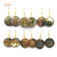 carving abalone shell earrings pendant natural seashell round shape art gold shell earrings for women lady jewelry finding