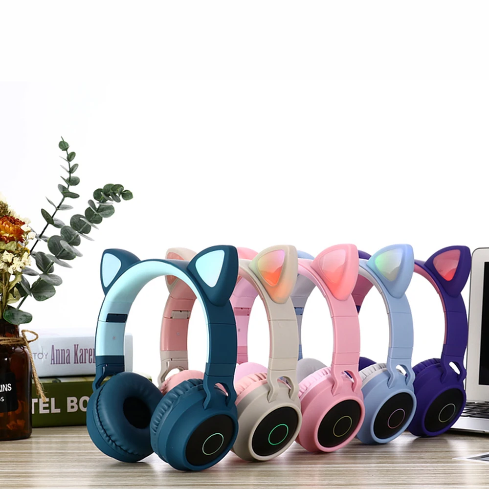 Светодиодный ные наушники с кошачьими ушками Bluetooth 5 0 шумоподавляющая гарнитура