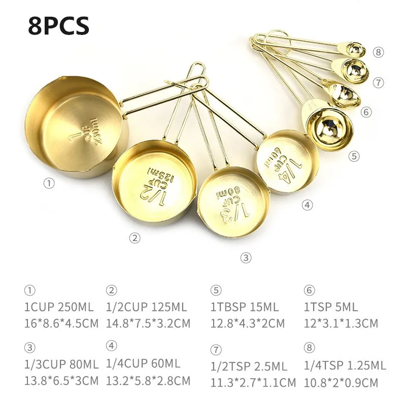 

8pcs Stainless Steel Measuring Spoons Set Rose Gold Measuring Cups Kitchen Accessories Baking Tea Coffee Spoon Measuring Tools
