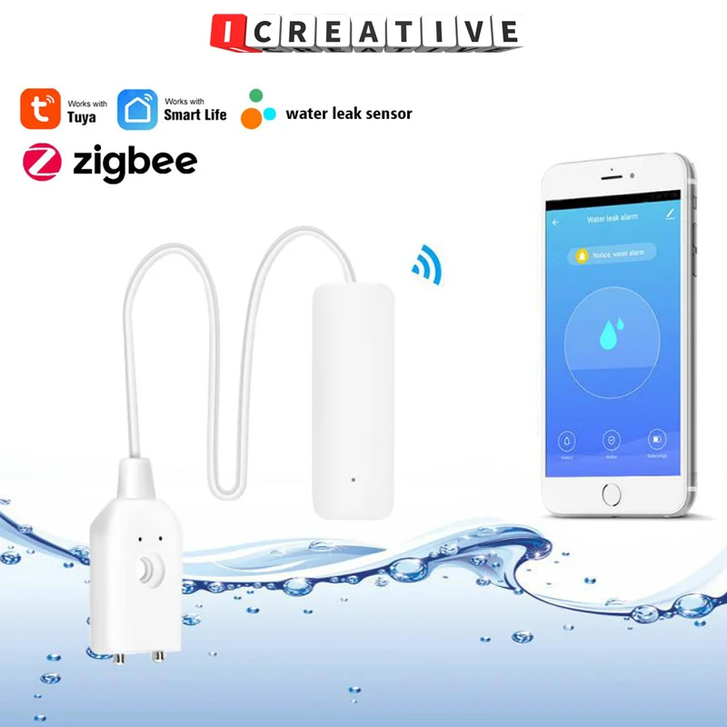 

Датчик утечки воды Tuya Zigbee, автономный детектор утечки воды с Wi-Fi, оповещение о переполнении, охранная сигнализация для умного дома