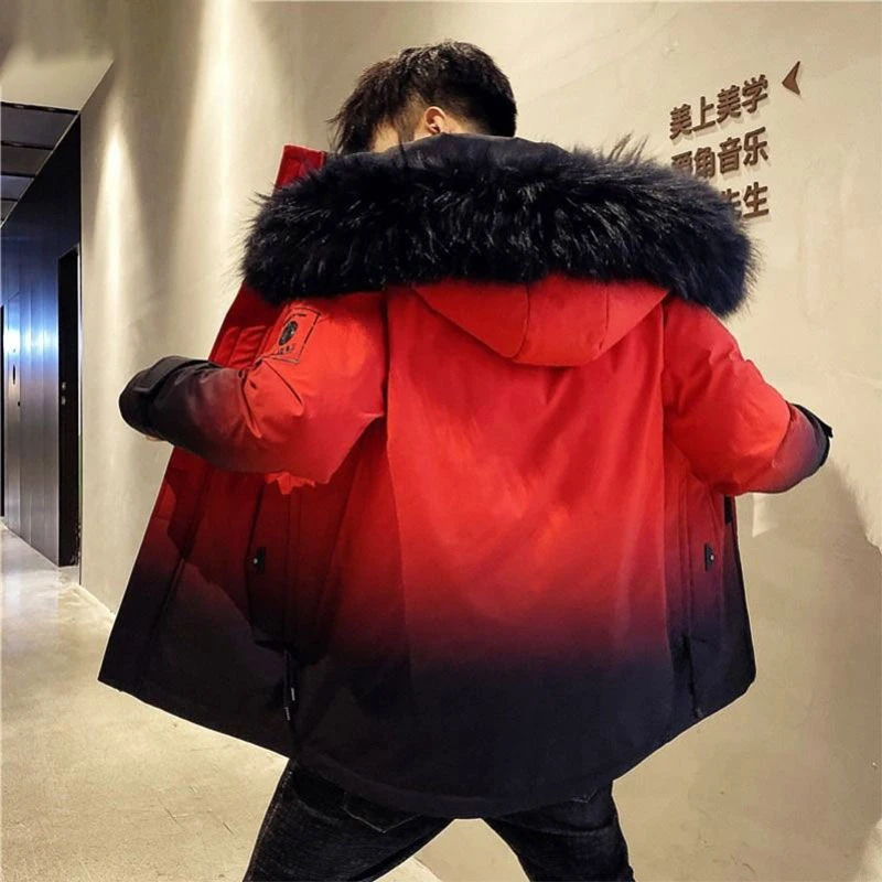 

Men Winter New Warm Casual Fur Hooded Jacket Parkas Men Outdoor Fashion Warm Thick Pockets Army Coat Parkas Men