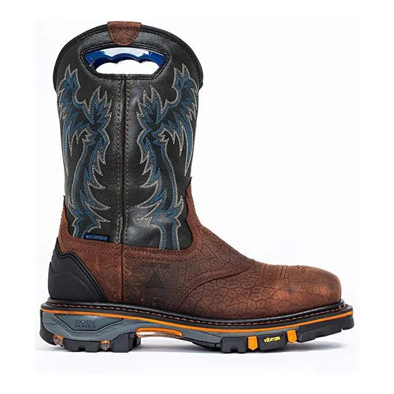 

New Men Shoes Fashion Trend Brown Black PU Retro Personality Embroidery Thick Heel Round Toe Western Cowboy Rider Boots HL736