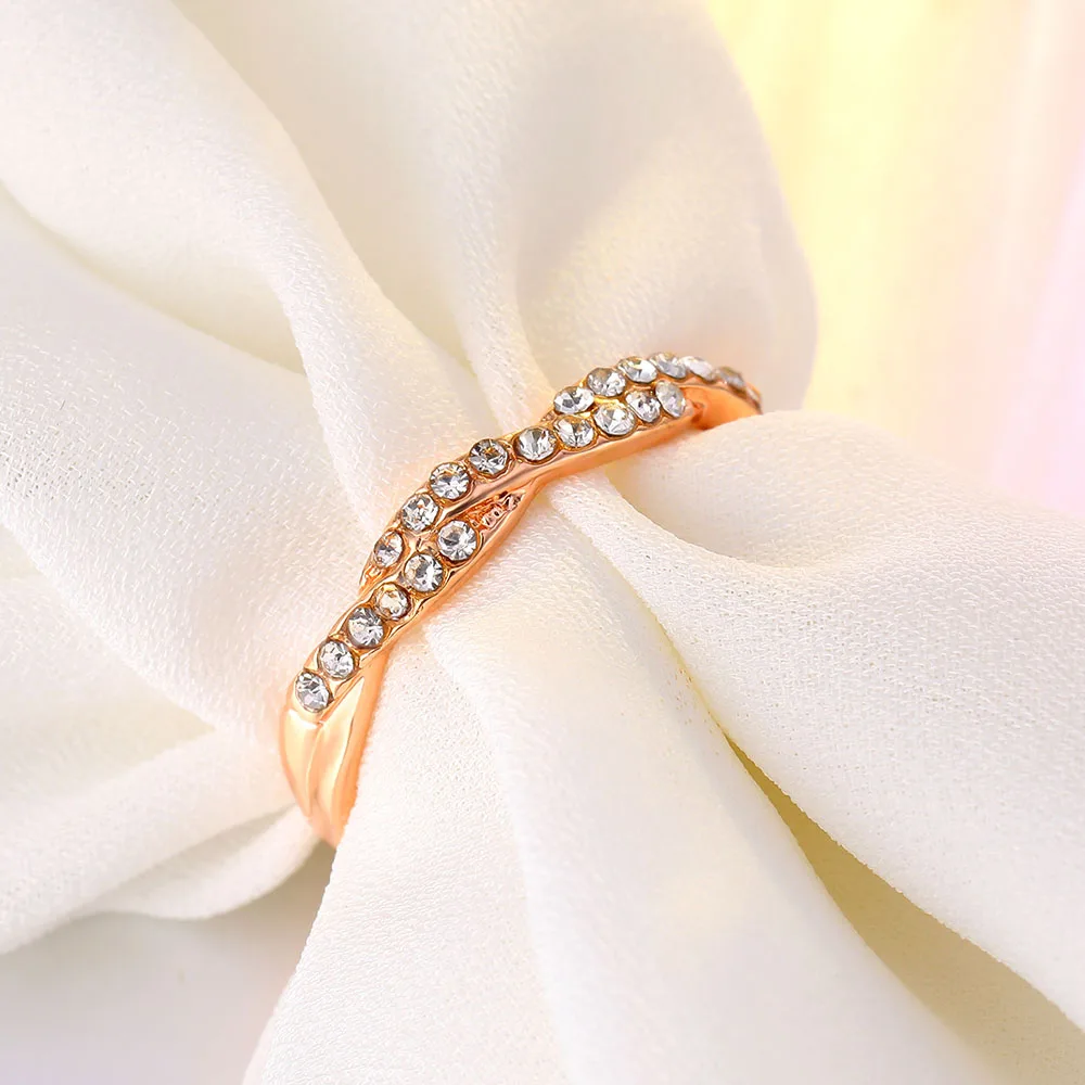 

Pattern Twisted Rope Hemp Flowers Ring Gold Silver Color Micro Cubic Zirconia Tail Ring Fashion Women's Jewelry