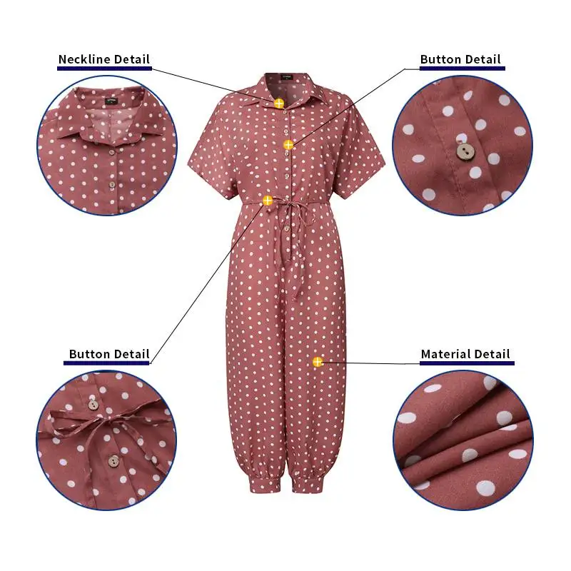 

VONDA Casual Rompers Women Short Sleeve Lapel Collar Vintage Polka Dot Printed Jumpsuits Femme Loose Pants Office Overalls S-5XL
