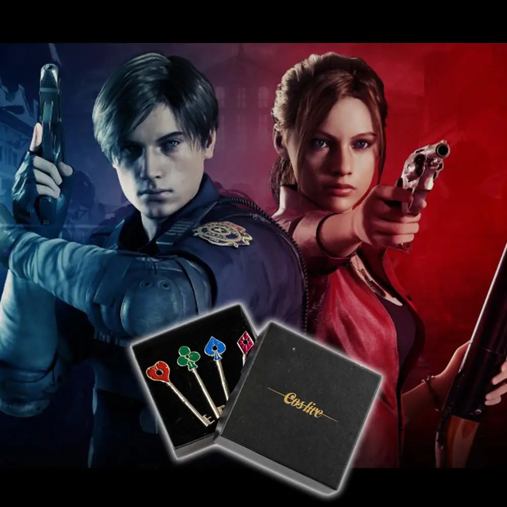 Обитель Evil 2 Remake ключи Коллекция набор из 4 шт. цинковый сплав брелок RPD ожерелье кулон косплей костюм аксессуары
