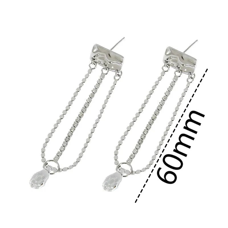 

925 Sterling Silver Long Tassel Crystal Dorp Earrings For Women Luxury Lady Party Wear Fine Jewelry Flyleaf