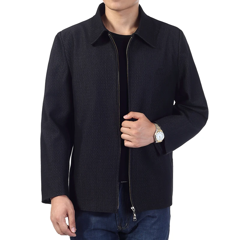 Мужские демисезонные куртки Smart casual базовое пальто с отложным воротником черная верхняя одежда для зрелых мужчин куртка на молнии спереди Китайская одежда