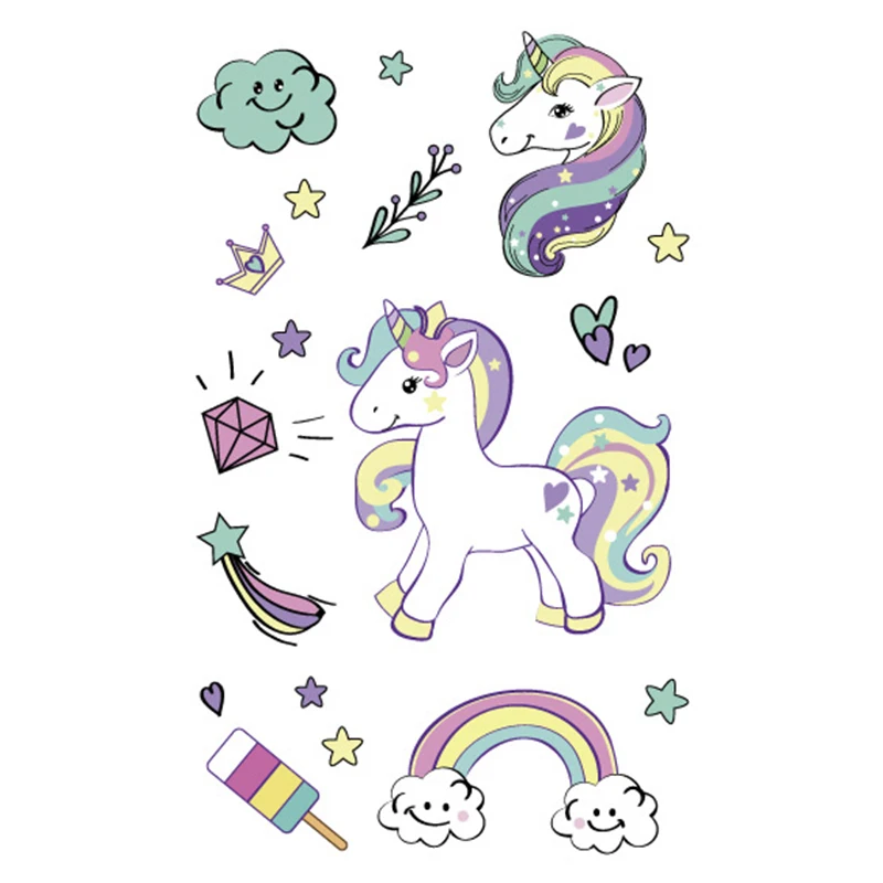 

Cartoon Unicorn Tattoo Stickers Temporary Animal Rainbow Pattern Paster Kids Birthday Party DIY Decoration fake tattoos decor