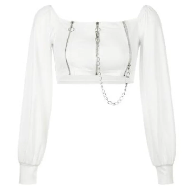 

XUXI Summer 2020 Women Vintage T Shirt Chain Zipper Square Collar Slim Short Long Sleeve TShirt Fashion Tube Top Vest FZ2502