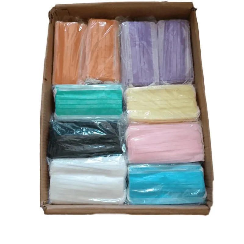 

6 Color Medical Face Mask Safe Masks Disposable Mouth Mask 3 Layer Elastic Earloop surgical Masks Black Gray Green 50-200pcs