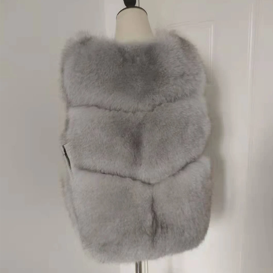 Женская жилетка с натуральным лисьим мехом зимняя короткая куртка рукавом три