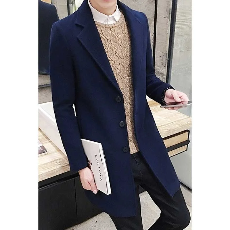

Men's slim Lapel tweed coat men's medium and long wool woolen coat men's windbreaker men's autumn and winter new