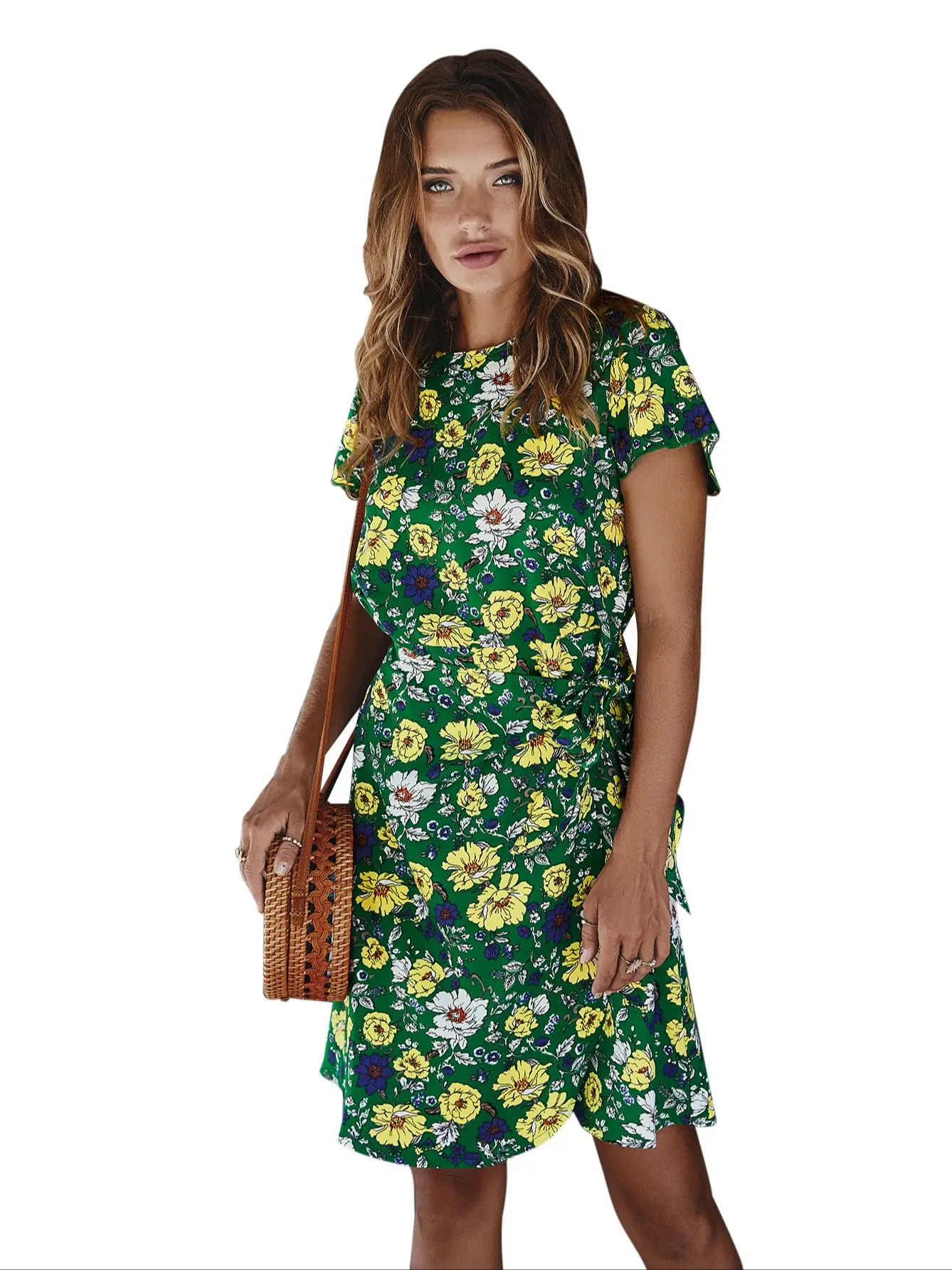 

Dresses Summer 2021 O Neck Floral Print Boho Beach Dress Short Sleeve A Line Dress Sundress Robe