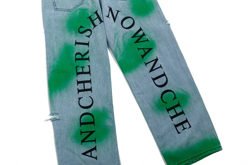 

UNCLEDONJM Tie Dyed Ripped Jeans men's Harajuku brand loose straight pants Streetwear denim jeans men damaged trousers AN-E070