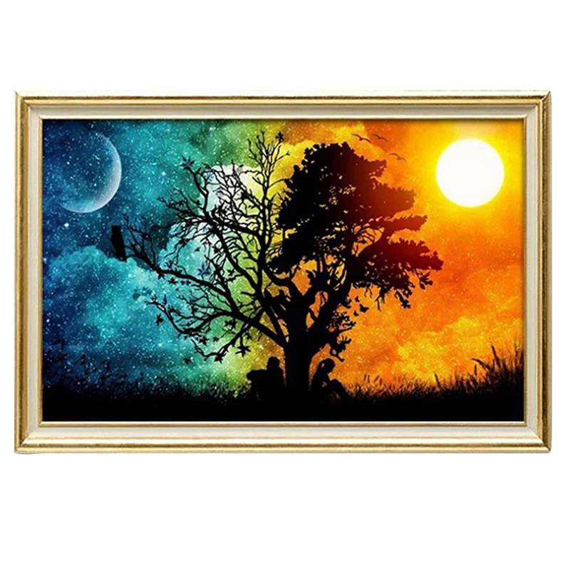 

5D DIY алмазная живопись желание дерево солнце и луна вышивка рукоделие вышивка крестиком картина Стразы Алмазная домашний декор