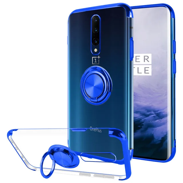 Blue Прозрачный магнитное силиконовое покрытие для телефона Oneplus 7 Pro 6T 6 держатель кольца тонкая прозрачная мягкая термополиуретановая крышка-чехол для Coque Oneplus 6 7 - Color: Blue