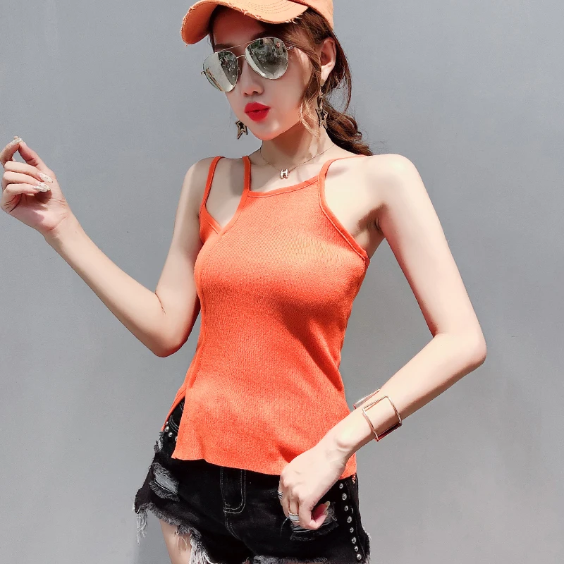 Женская хлопковая майка однотонная Асимметричная без рукавов модель T02425 в