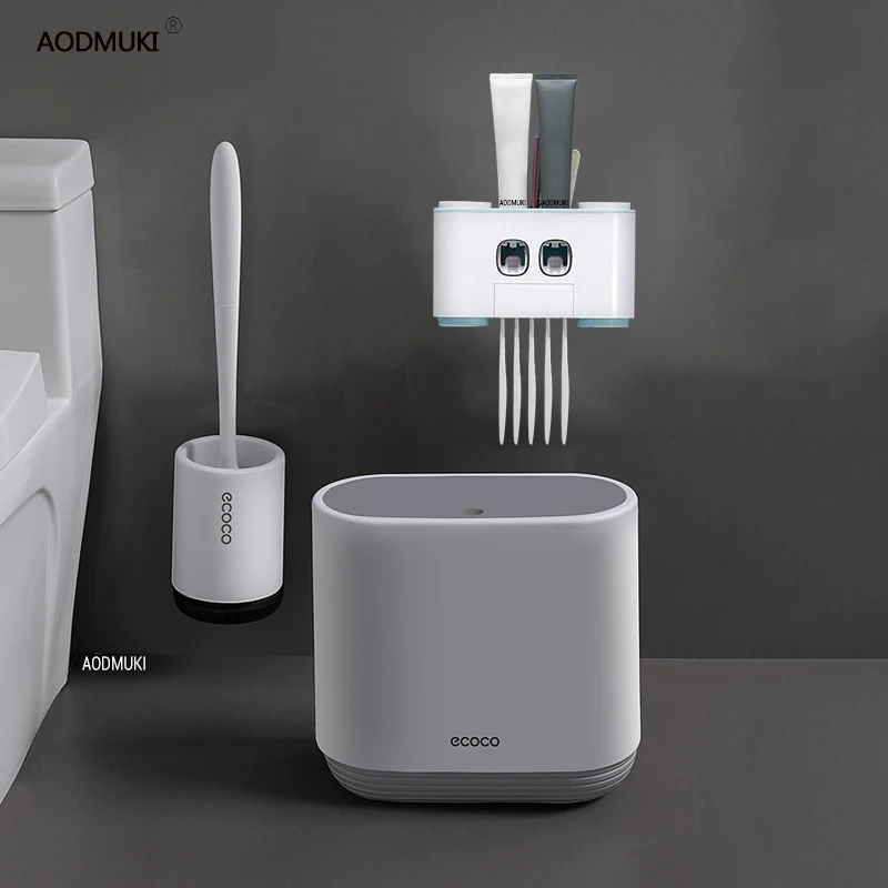 

Toothbrush Holder Toilet Brush Toothpaste Dispenser Trash Can Bathroom Accessories Set Garbage Cleaning Accessorie Automatic