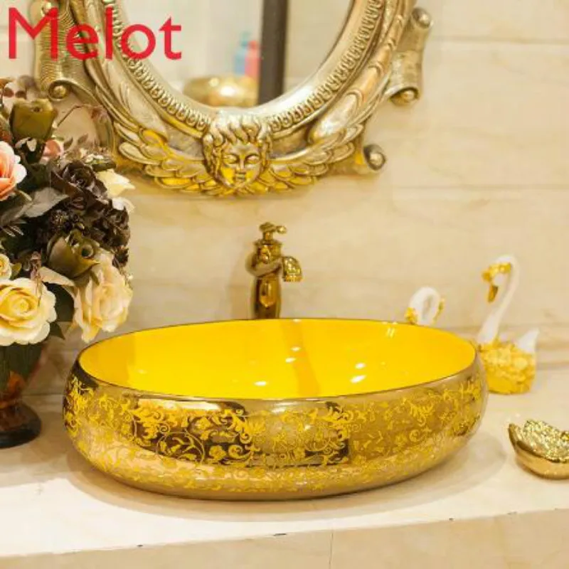

Classic Gold Colorized Decorative Design Wash Basin Table Basin Basin High Temperature Electroplating Technology Long-Term