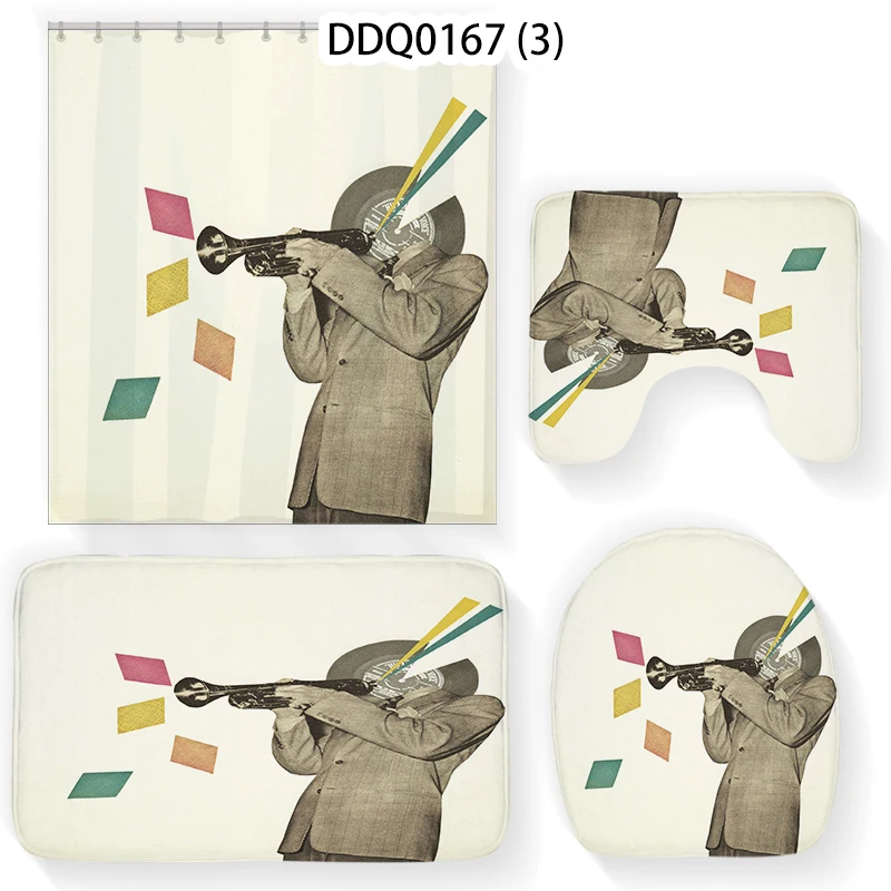 

Bathroom Animal Art Shower Curtain Set Waterproof Anti-slip Mat 4 Piece Set Decoration Set Bathroom Toilet Cover Decoration