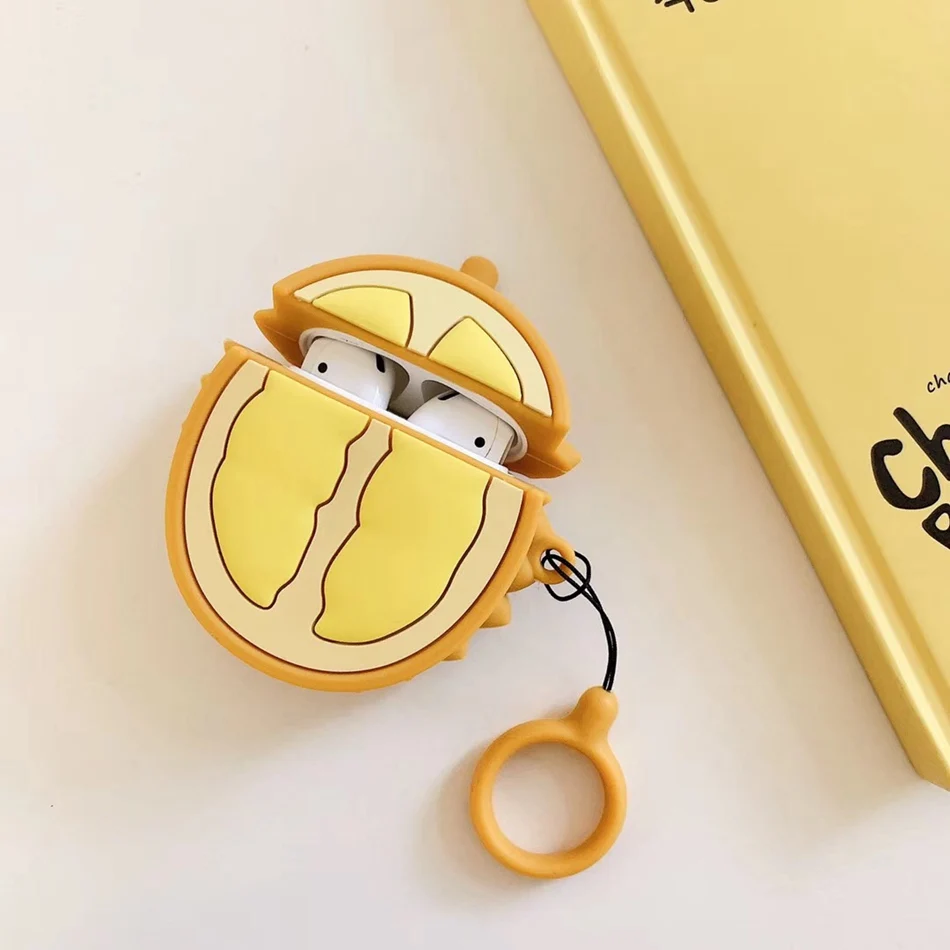 Yellow Durian Для AirPods случае 3D мультяшный наушник чехол для Apple Airpods 2 забавные интимные аксессуары защитную крышку с палец кольцо ремень - Цвет: Yellow Durian