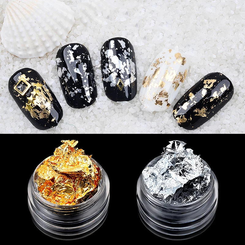 

1box Gold Silver Nail Foil Nail Art Decorations Stickers Irregular Foils Sticker Paper 3d Glitter Flakes DIY Manicure