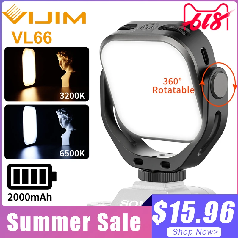 VIJIM VL66 3200k 6500k Vlog заполсветильник 360 ° вращающийся светодиодный видео свет